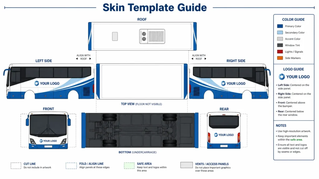 Bus Simulator Ultimate Skin Template Blank Layout for Custom Design