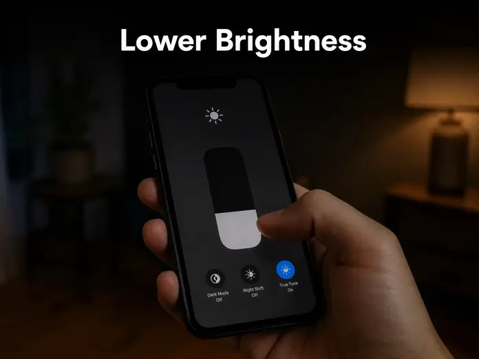 Hand adjusting brightness slider on a smartphone.