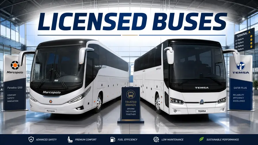New licensed Marcopolo and Temsa buses in the terminal.