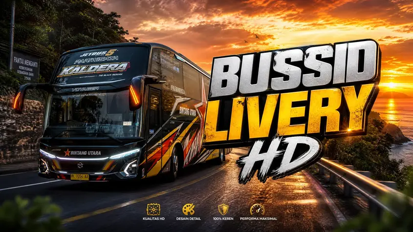 Bus Simulator Indonesia ke liye high-definition livery ka cinematic view.