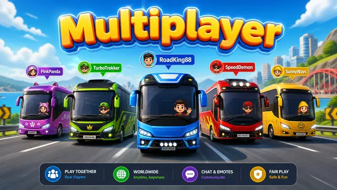 Players driving in a convoy in BUSSID online multiplayer mode.