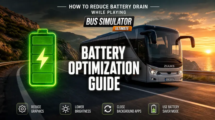 Modern bus on highway with battery icon.