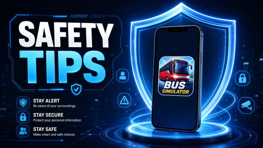 A glowing digital shield protecting a mobile phone with the text Safety Tips.