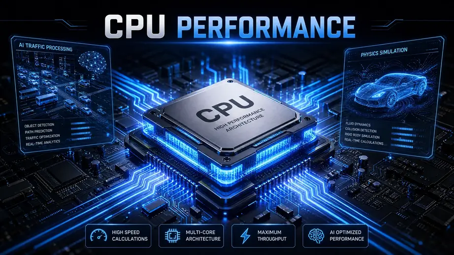 Glowing CPU processor representing simulation performance.