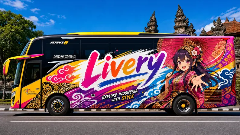 Vibrant and artistic custom bus livery for Bus Simulator Indonesia.