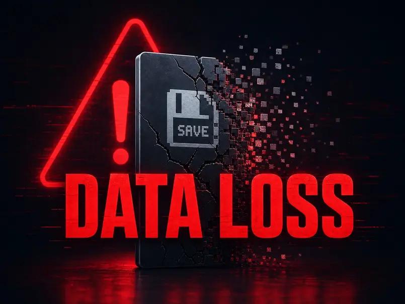 Conceptual art of a cracked digital save file representing game data loss risks