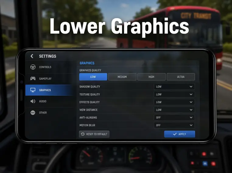 Smartphone showing low graphics settings menu.