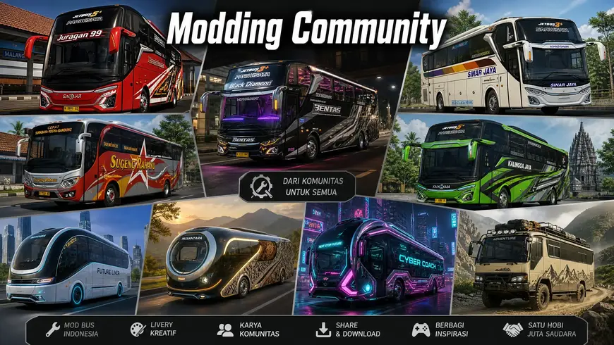 Community ki taraf se banayi gayi mukhtalif aur creative buses ka collage jo modding support ko dikhata hai.