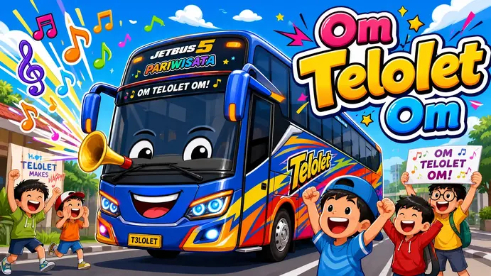 Children celebrating the Om Telolet Om bus horn tradition in Indonesia.