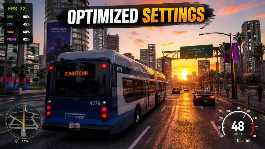 Optimized bus simulator gameplay with fluid motion and high FPS.
