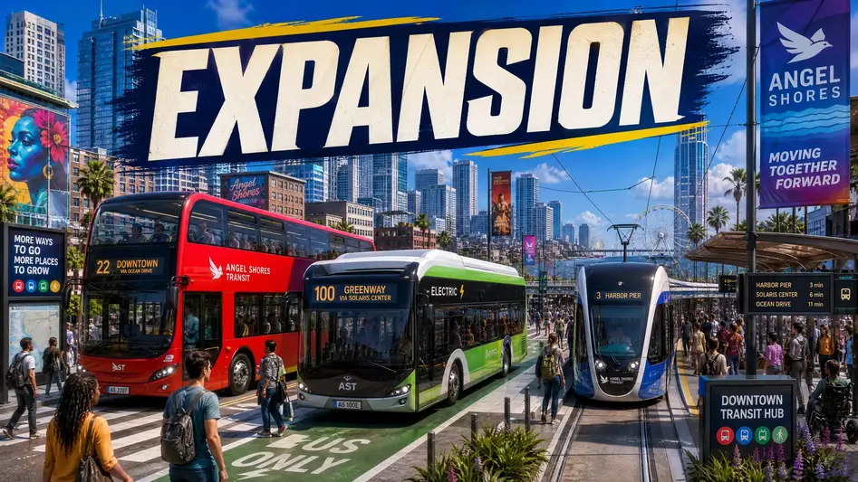 A hyper-realistic coach bus driving on a coast at sunset with the text 'FUTURE'.