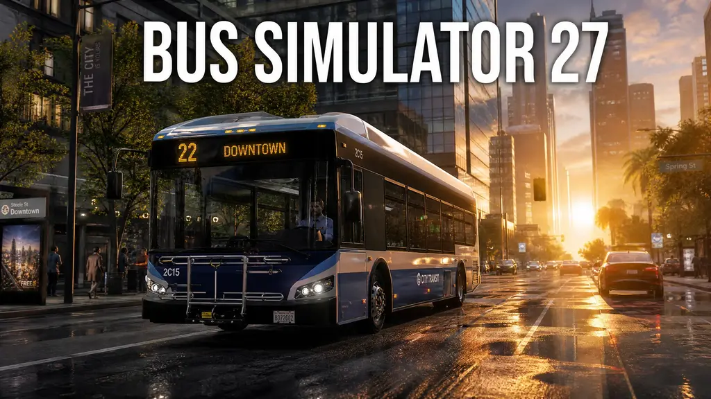 Bus Simulator 27 game header with city bus.