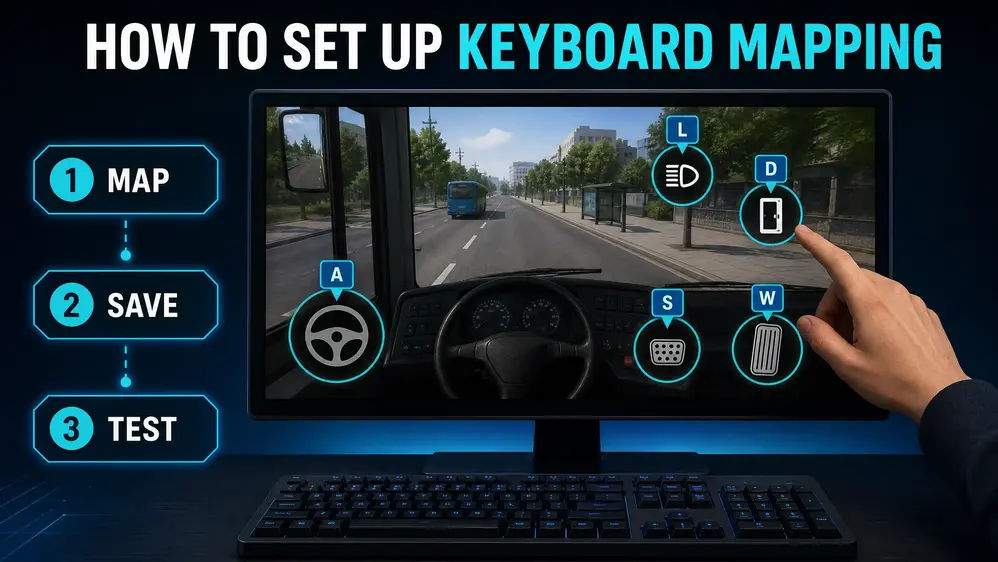 A monitor and keyboard illustrating how to map emulator keys to the game’s touch controls.