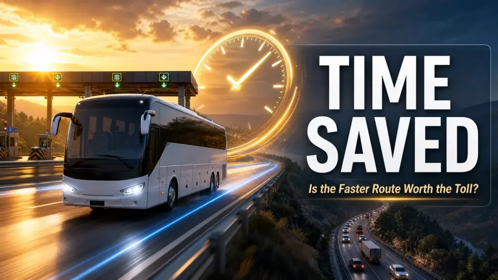 Coach bus using a toll road to save travel time in Bus Simulator Ultimate