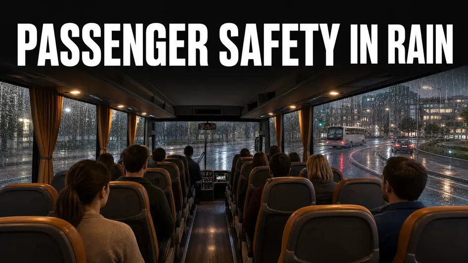 Bus Simulator Ultimate bus passengers traveling safely and comfortably during a rainy route